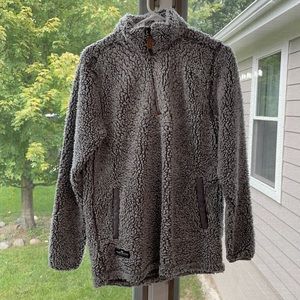 Lightly worn fuzzy gray quarter zip, junior /kids size, in good condition